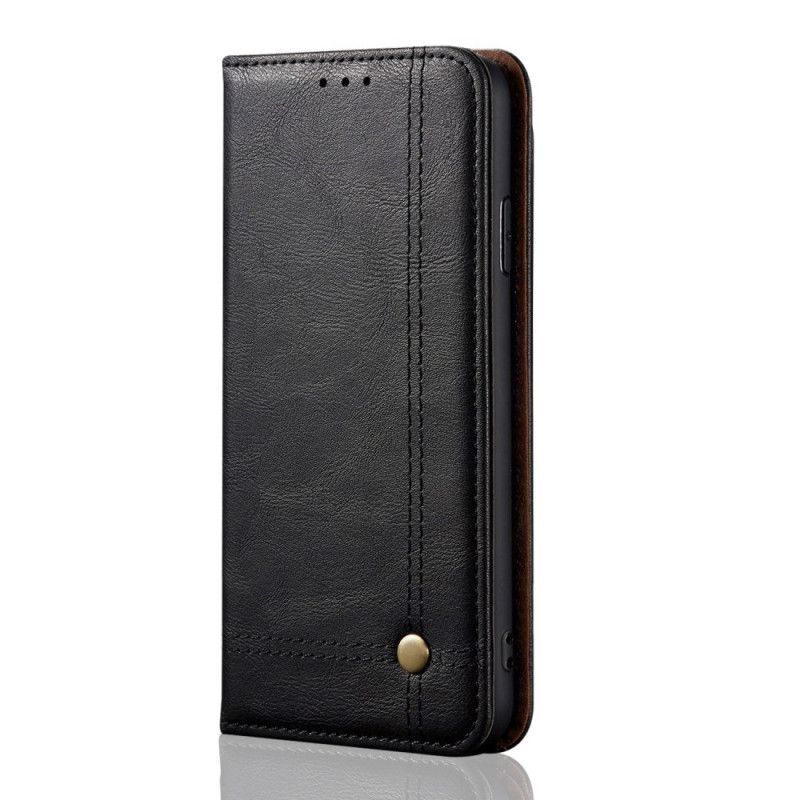 Flip Case Für Xiaomi Redmi Note 8T Schwarz Genähter Ledereffekt