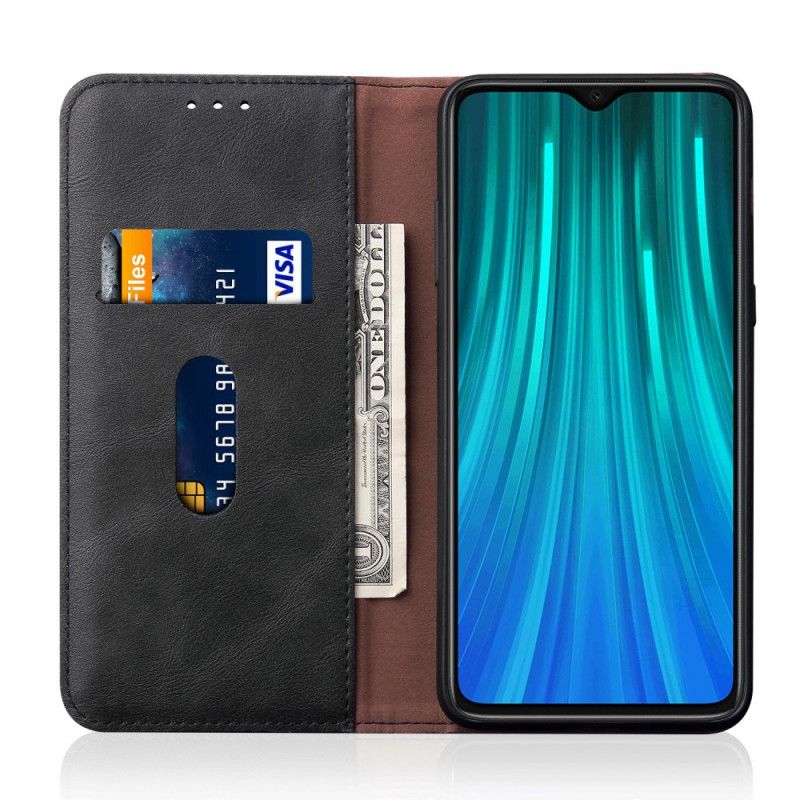 Flip Case Für Xiaomi Redmi Note 8T Schwarz Genähter Ledereffekt