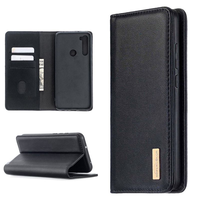 Flip Case Xiaomi Redmi Note 8T Schwarz Abnehmbare Schale Aus Echtem Leder