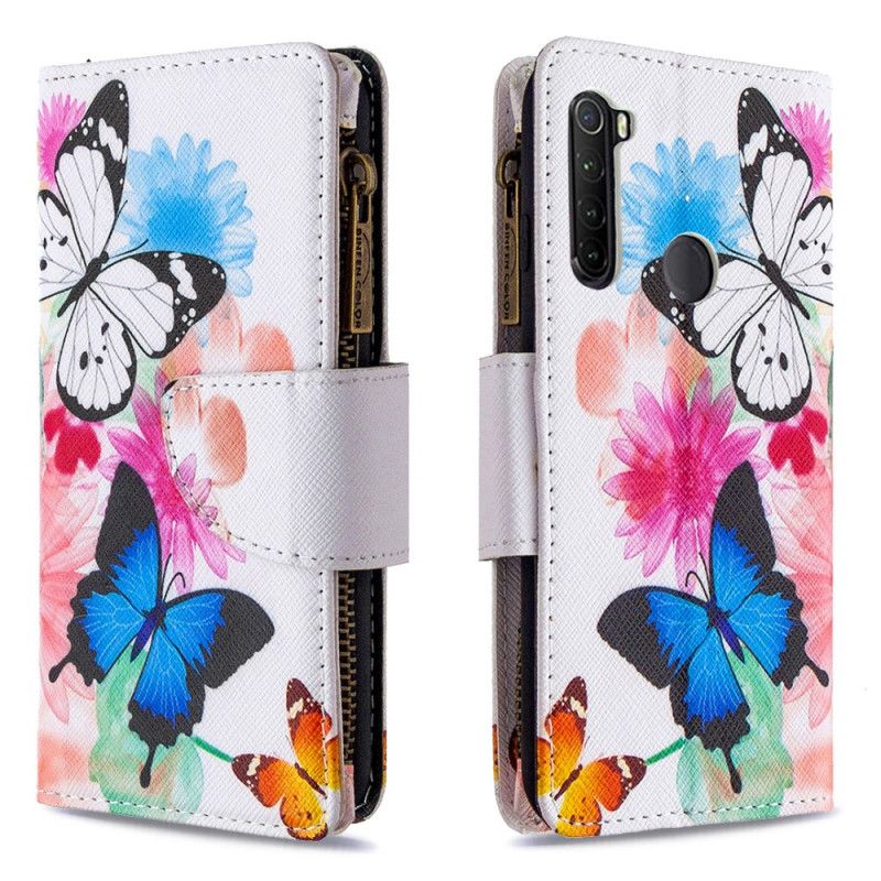Lederhüllen Für Xiaomi Redmi Note 8T Weiß Schmetterlingstasche Mit Reißverschluss