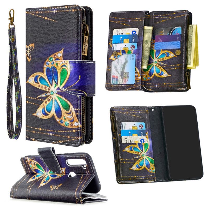 Lederhüllen Xiaomi Redmi Note 8T Goldene Schmetterlings-Reißverschlusstasche