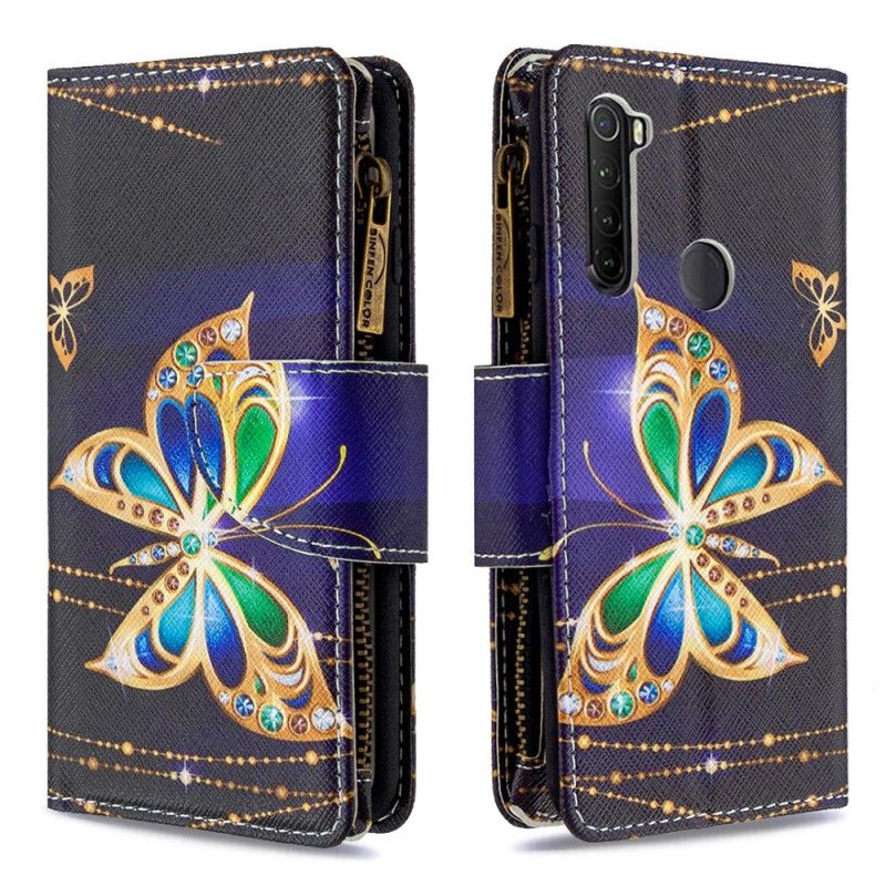 Lederhüllen Xiaomi Redmi Note 8T Goldene Schmetterlings-Reißverschlusstasche