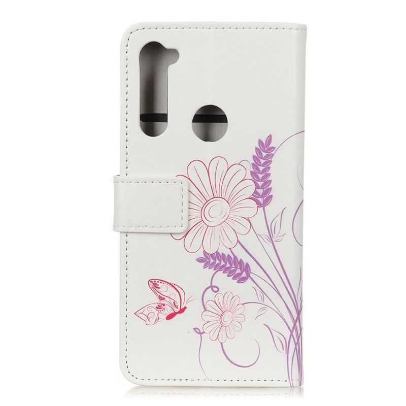 Lederhüllen Xiaomi Redmi Note 8T Schmetterlinge Und Blumen Zeichnen