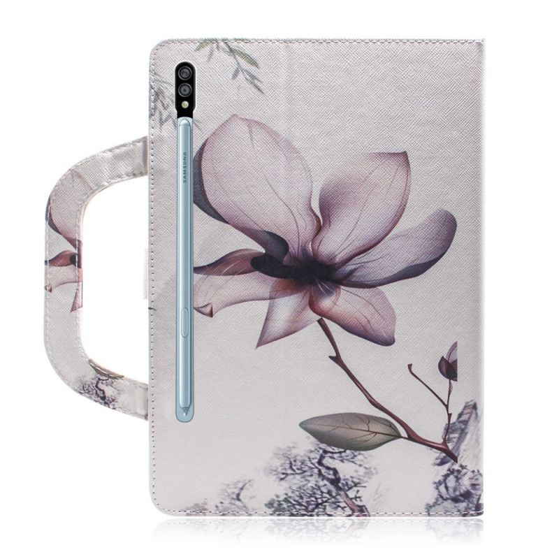 Lederhüllen Für Samsung Galaxy Tab S7 Vintage Blume Mit Griff
