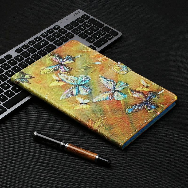 Lederhüllen Samsung Galaxy Tab S7 Grün Handyhülle Bemalte Schmetterlinge