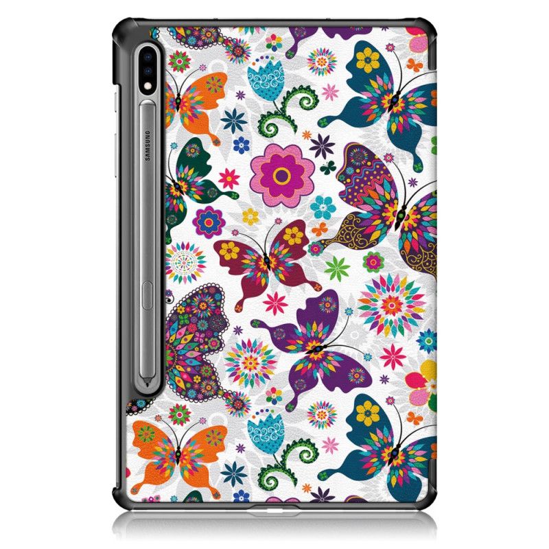 Smart Case Samsung Galaxy Tab S7 Verstärkte Schmetterlinge Und Blumen