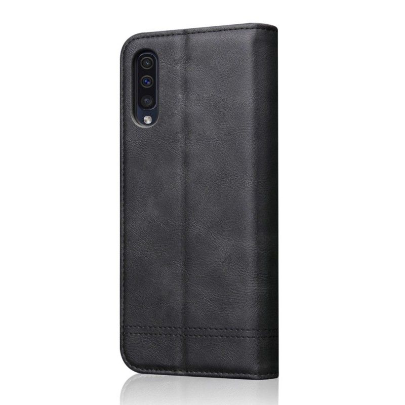 Flip Case Samsung Galaxy A50 Schwarz Genähter Ledereffekt