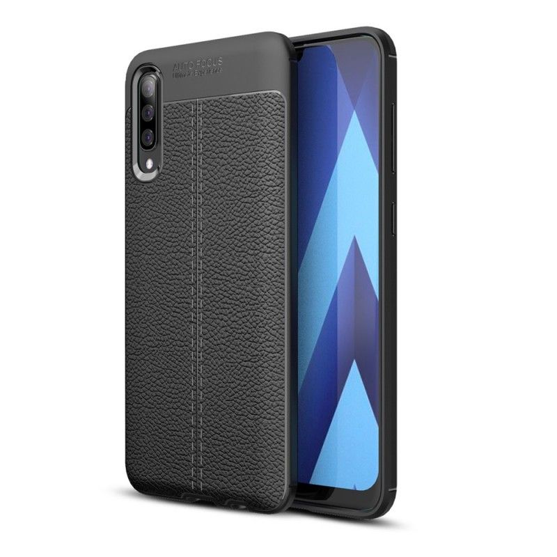 Hülle Samsung Galaxy A50 Schwarz Doppellinien-Litschileder-Effekt