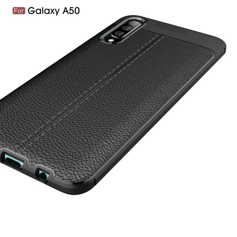 Hülle Samsung Galaxy A50 Schwarz Doppellinien-Litschileder-Effekt