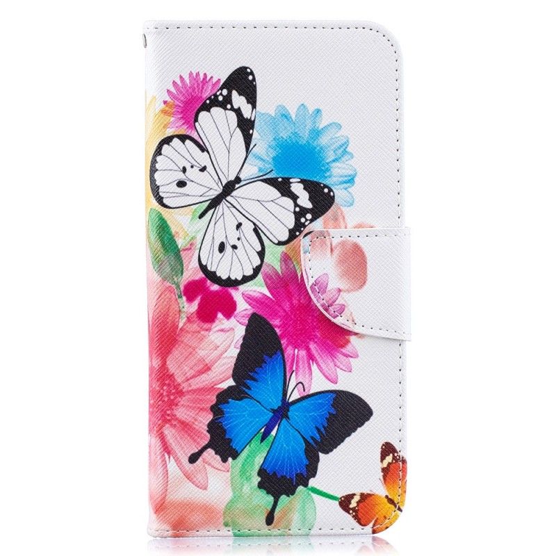 Lederhüllen Für Samsung Galaxy A50 Pink Bemalte Schmetterlinge Und Blumen