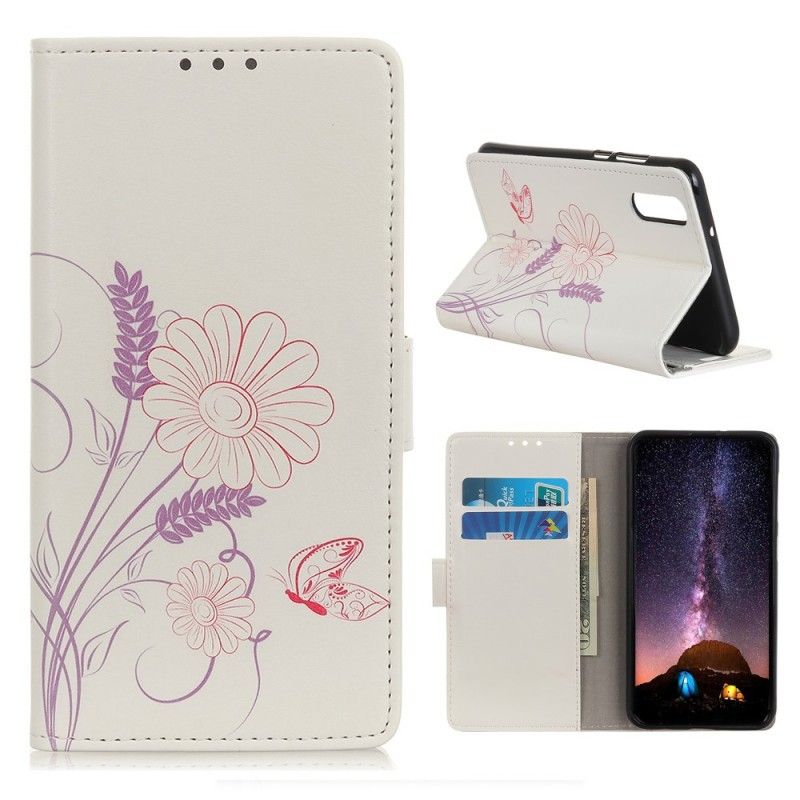 Lederhüllen Samsung Galaxy A50 Schmetterlinge Und Blumen Zeichnen