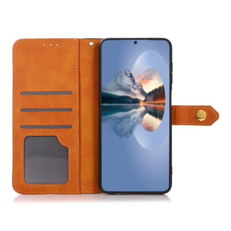 Lederhüllen Für Xiaomi Redmi Note 12 Pro Plus Zweifarbiger Goldener Verschluss Khazneh