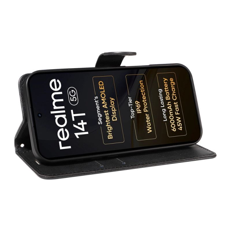 Lederhüllen Für Realme 14t 5g Glatte Lederoptik Mit Riemen