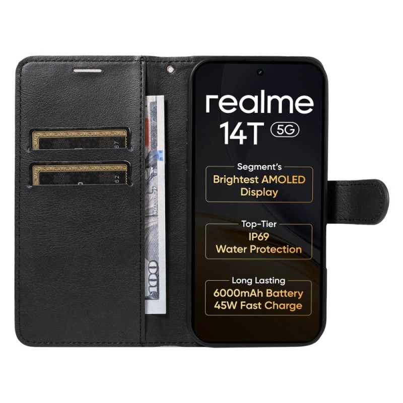 Lederhüllen Für Realme 14t 5g Glatte Lederoptik Mit Riemen
