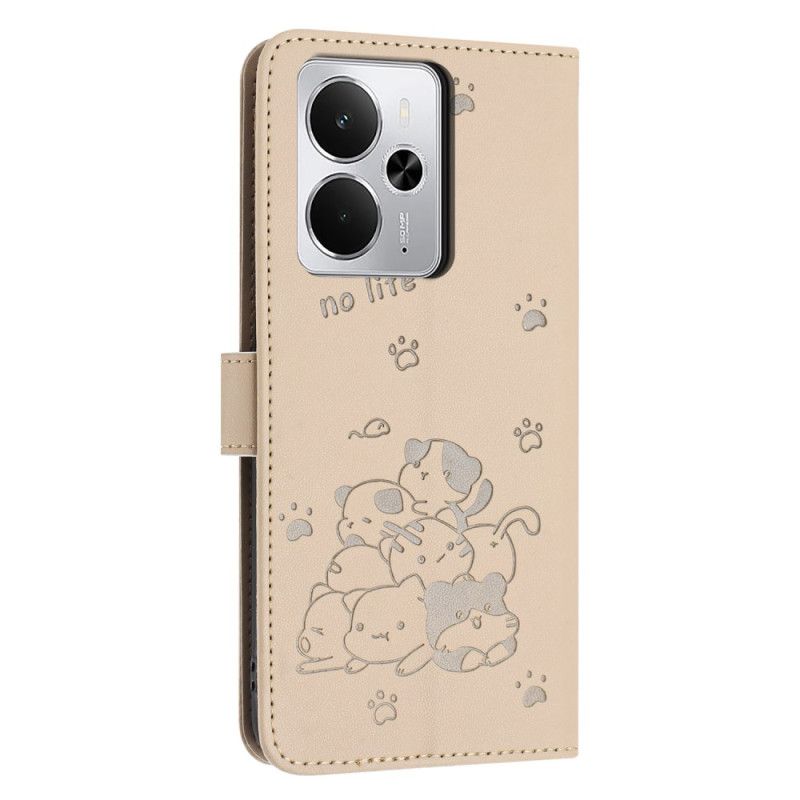 Lederhüllen Realme 14t 5g Handyhülle Katzenhaufen Mit Lanyard