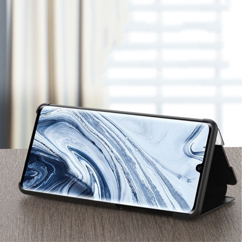Ansichtsabdeckung Xiaomi Mi Note 10 Lite Schwarz Strukturiertes Kunstleder