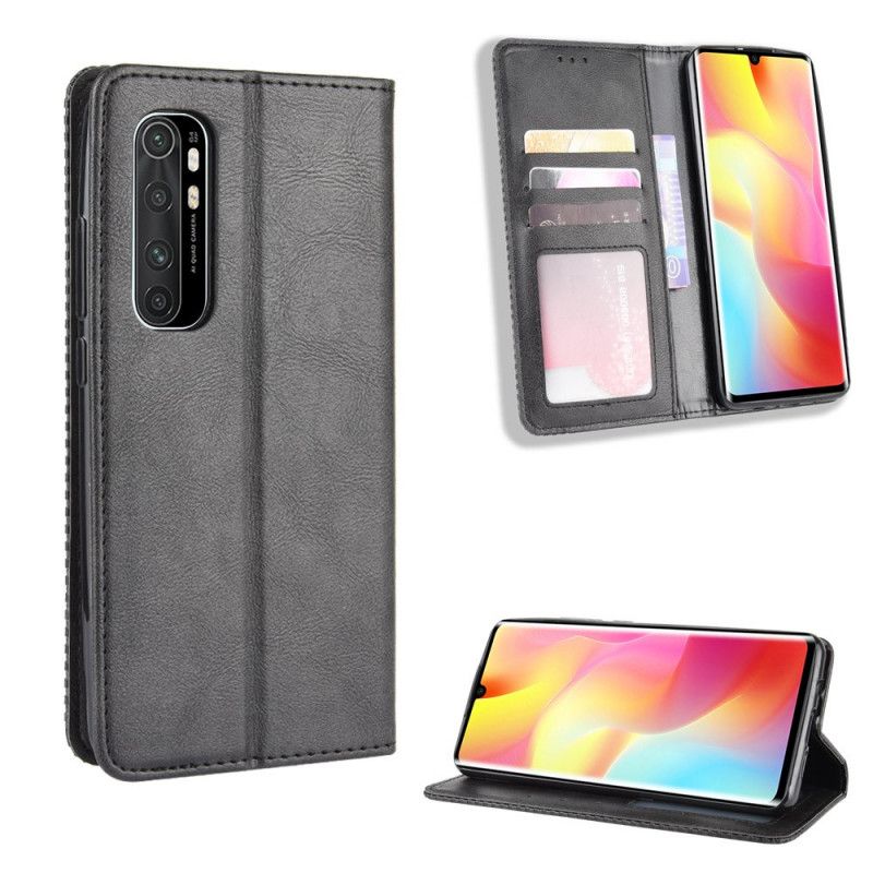 Flip Case Für Xiaomi Mi Note 10 Lite Schwarz Stilisierter Vintage-Ledereffekt