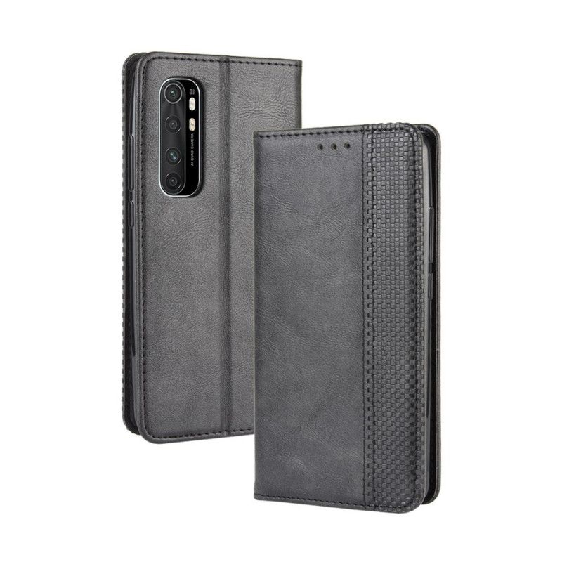 Flip Case Für Xiaomi Mi Note 10 Lite Schwarz Stilisierter Vintage-Ledereffekt