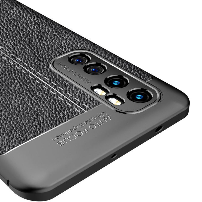 Hülle Für Xiaomi Mi Note 10 Lite Schwarz Doppellinien-Litschileder-Effekt