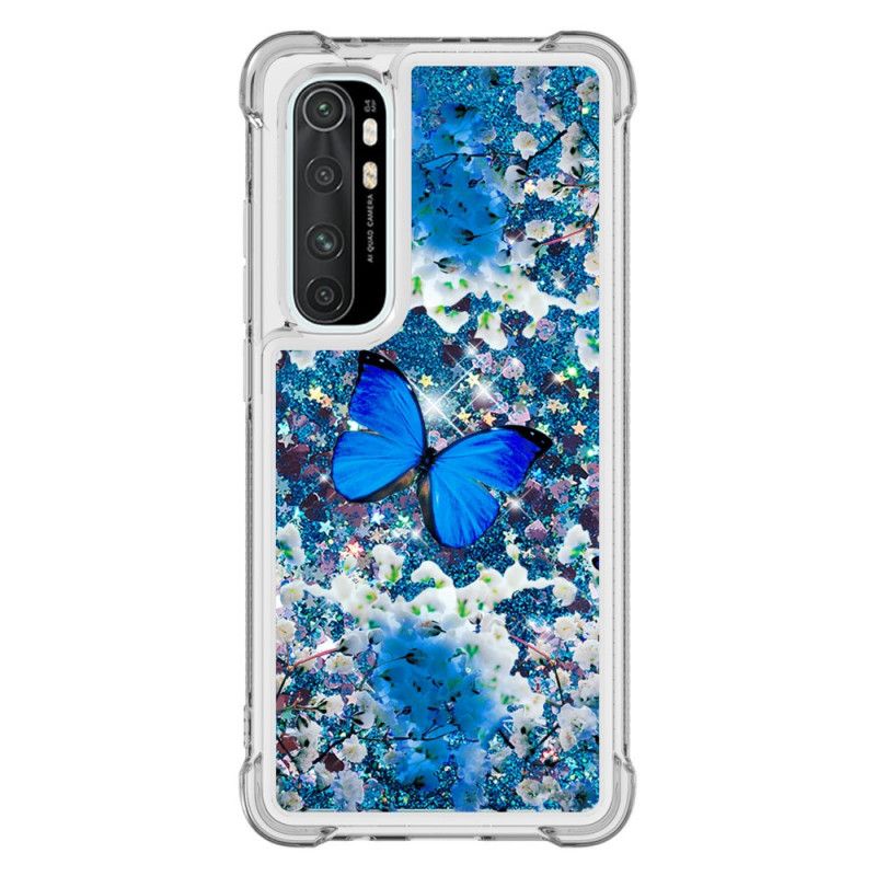 Hülle Xiaomi Mi Note 10 Lite Blaue Glitzerschmetterlinge