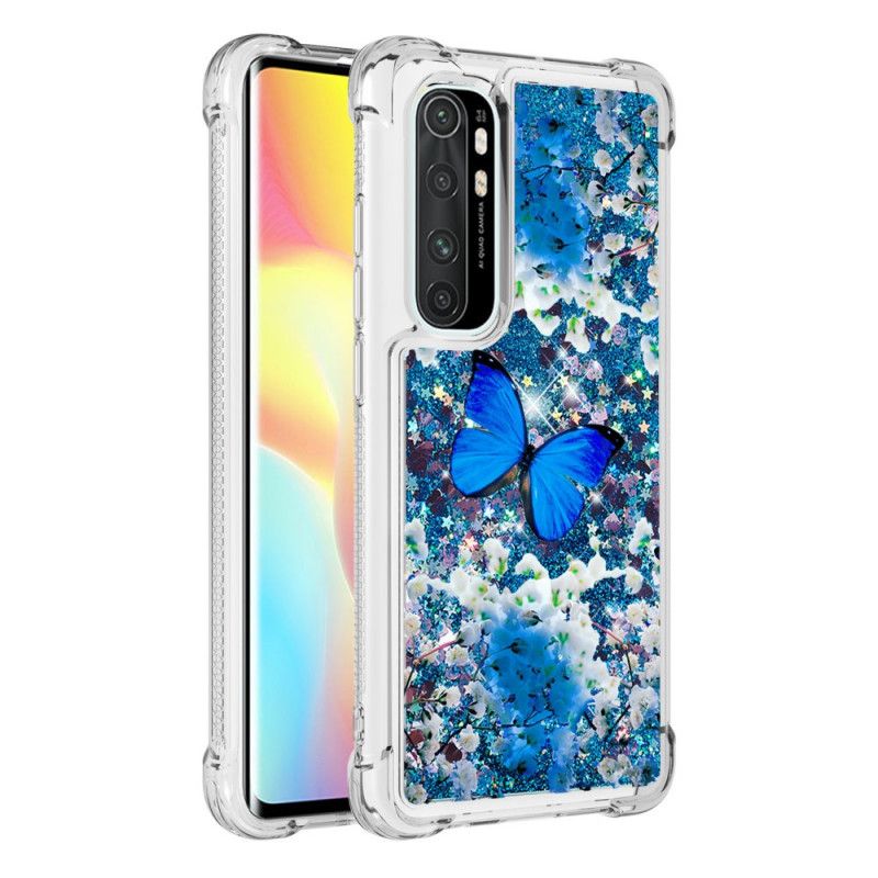 Hülle Xiaomi Mi Note 10 Lite Blaue Glitzerschmetterlinge