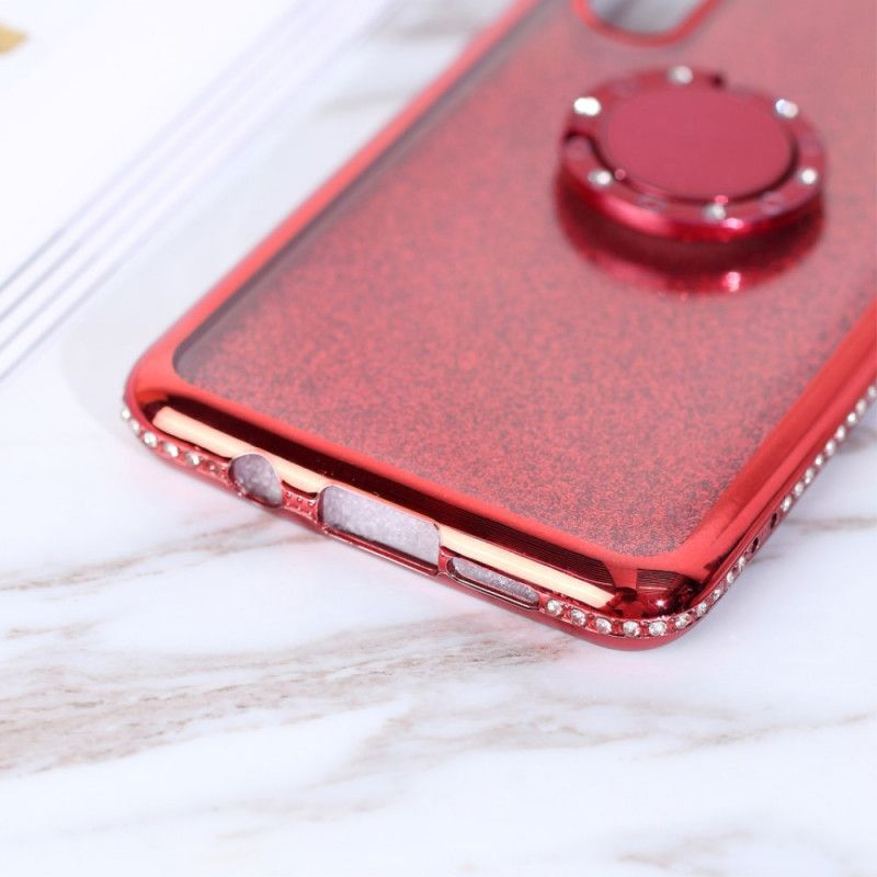 Hülle Xiaomi Mi Note 10 Lite Rot Ringträger Aus Pailletten Und Diamanten