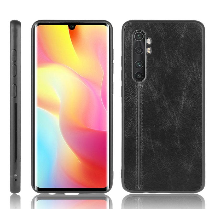 Hülle Xiaomi Mi Note 10 Lite Schwarz Genähter Ledereffekt