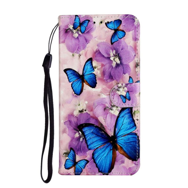 Lederhüllen Für Xiaomi Mi Note 10 Lite Blaue Schmetterlinge In Den Blüten