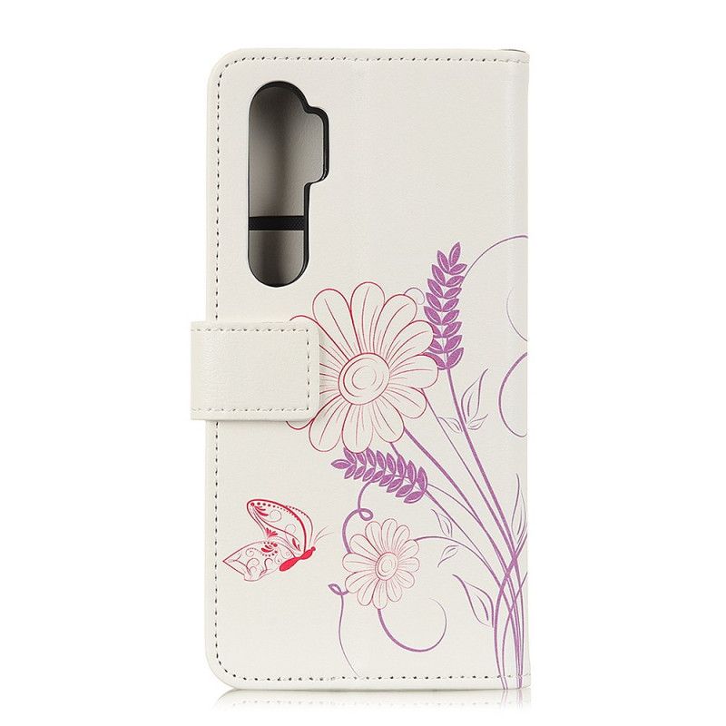 Lederhüllen Für Xiaomi Mi Note 10 Lite Schmetterlinge Und Blumen Zeichnen