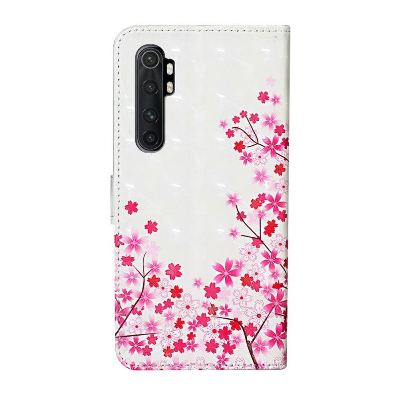 Lederhüllen Für Xiaomi Mi Note 10 Lite Weiß Rosa Pflanze