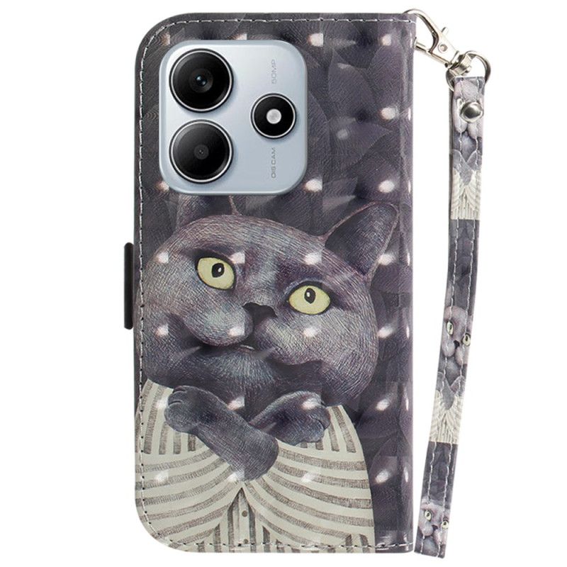 Lederhüllen Xiaomi Redmi Note 14 5g Graue Katze Mit Schlüsselband