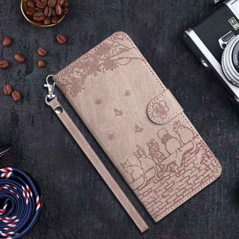 Lederhüllen Xiaomi Redmi Note 14 5g Katzenmuster Mit Trageriemen