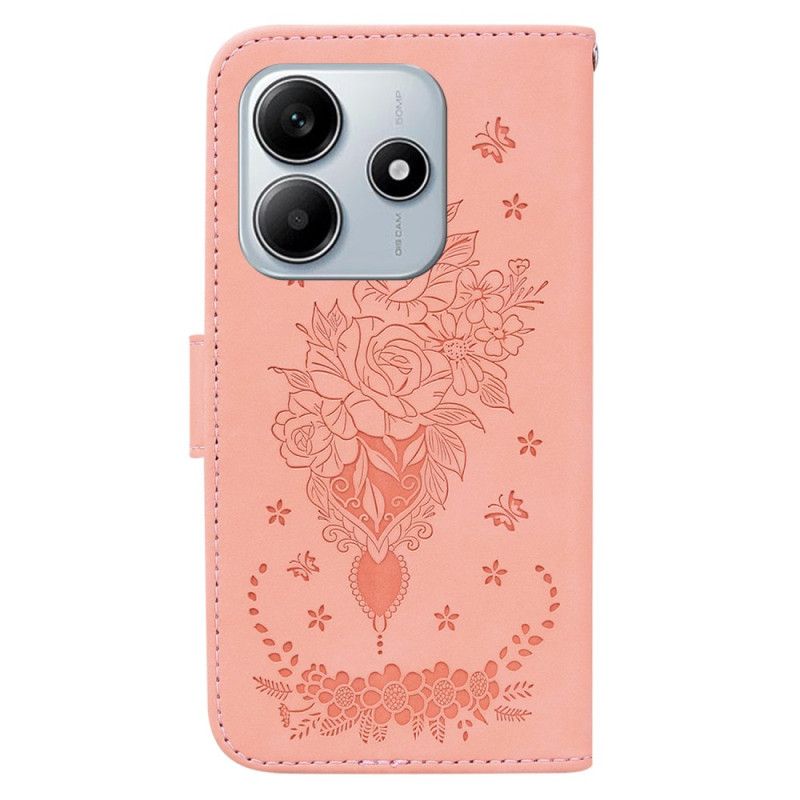 Lederhüllen Xiaomi Redmi Note 14 5g Schmetterlings- Und Blumenmuster
