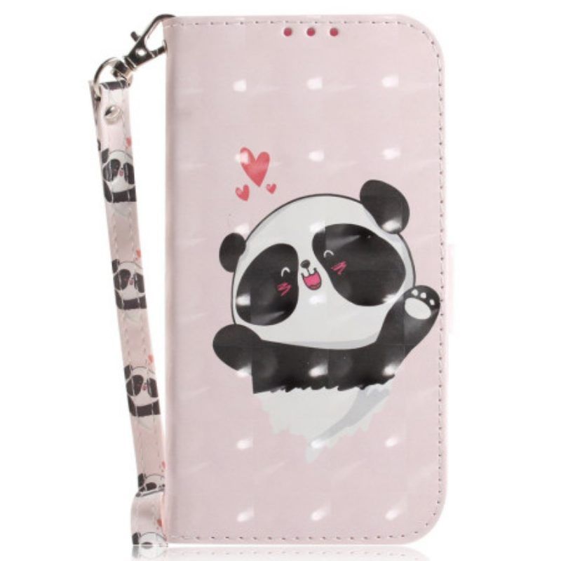 Flip Case Für OnePlus Nord 2T 5G Mit Kordel Panda Love Mit Schlüsselband