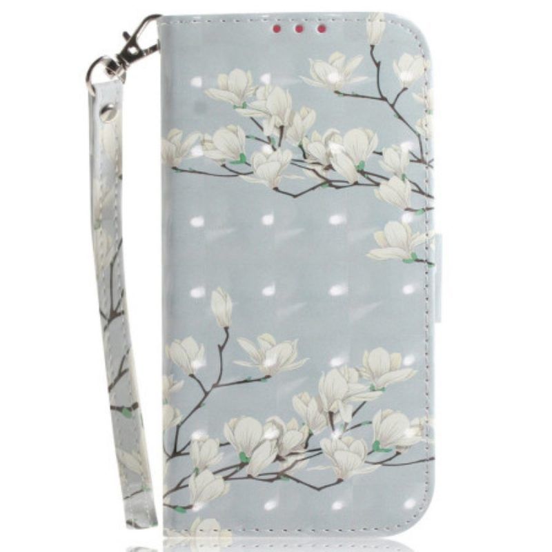 Flip Case Für OnePlus Nord 2T 5G Mit Kordel Riemchen-magnolienblüten