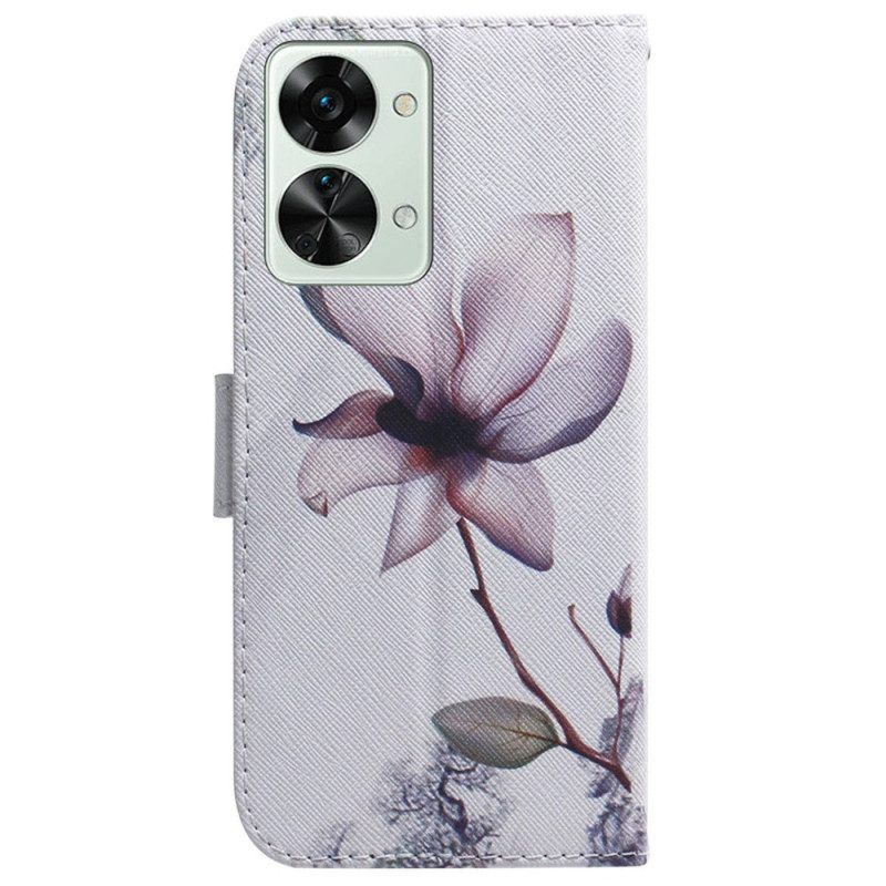 Flip Case Für OnePlus Nord 2T 5G Mit Kordel Riemchen-rosenblume