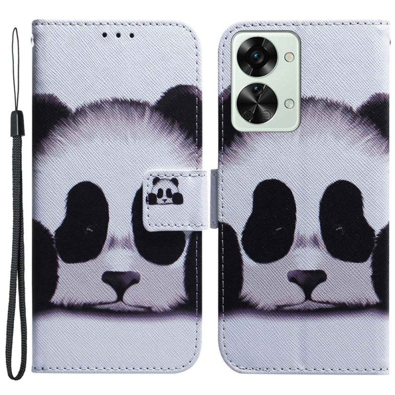 Flip Case Für OnePlus Nord 2T 5G Mit Kordel Riemchenpanda