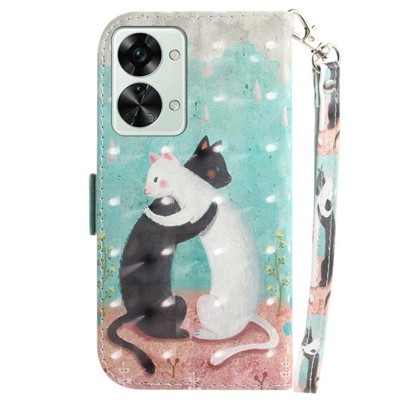 Flip Case Für OnePlus Nord 2T 5G Mit Kordel Tanga-katzen