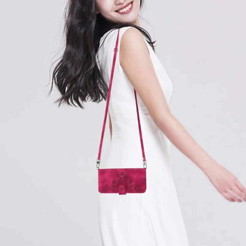 Lederhüllen Für Oppo Reno 13f 4g / 5g / 13 Fs 5g Wildleder-spitzenoptik Mit Riemen Und Schulterriemen