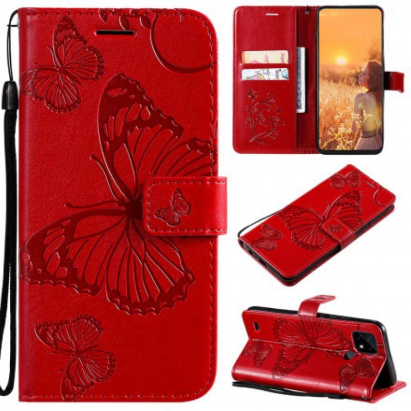 Flip Case Für Realme C21 Mit Kordel Riesige Riemenschmetterlinge