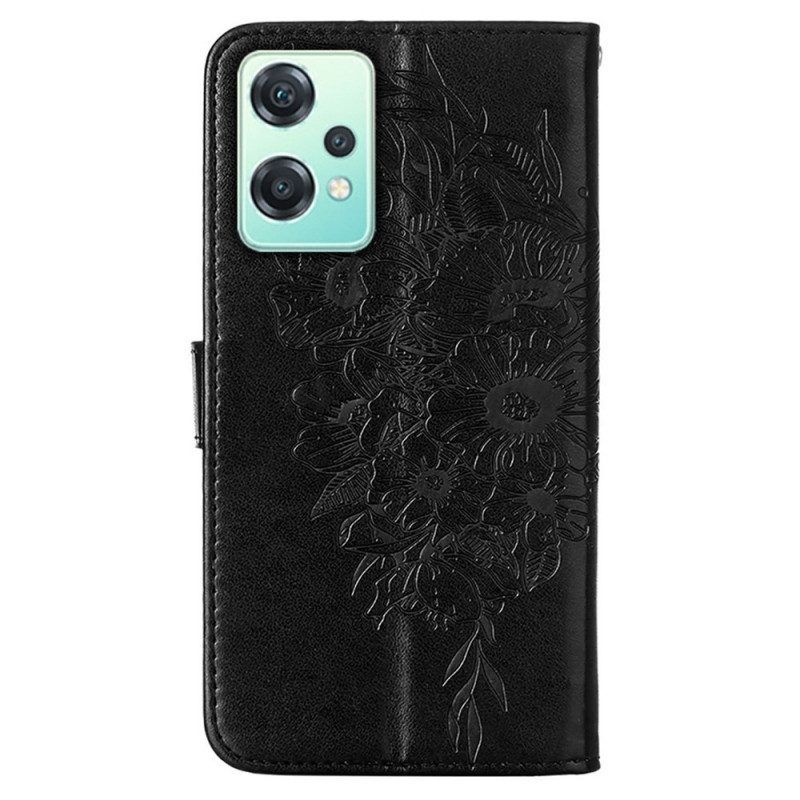 Flip Case Für OnePlus Nord CE 2 Lite 5G Mit Kordel Künstlerischer Schmetterling Mit Riemen