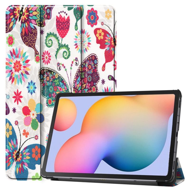 Smart Case Samsung Galaxy Tab S6 Lite Retro Schmetterlinge Und Blumen