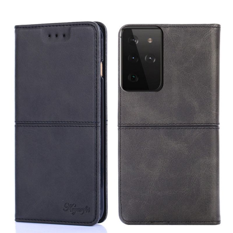 Flip Case Für Samsung Galaxy S21 Ultra 5G Schwarz Couture-Lederstil