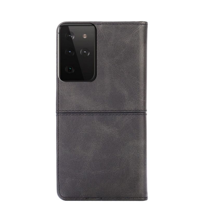 Flip Case Für Samsung Galaxy S21 Ultra 5G Schwarz Couture-Lederstil