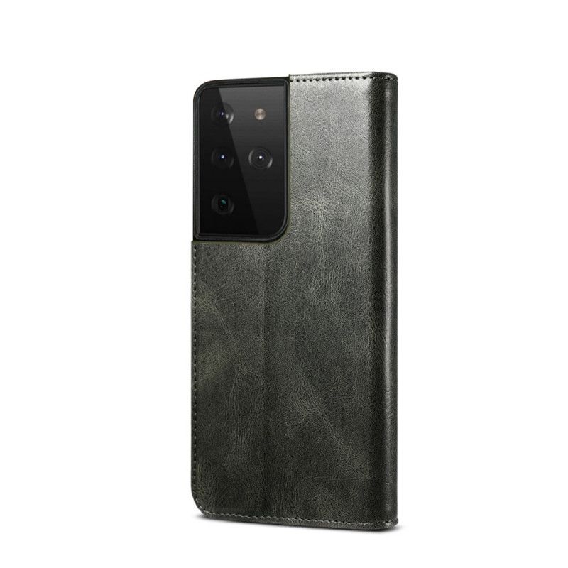 Flip Case Für Samsung Galaxy S21 Ultra 5G Schwarz Gewachstes Kunstleder
