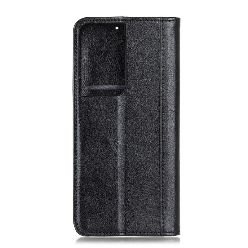 Flip Case Samsung Galaxy S21 Ultra 5G Schwarz Elegantes Geteiltes Litschileder