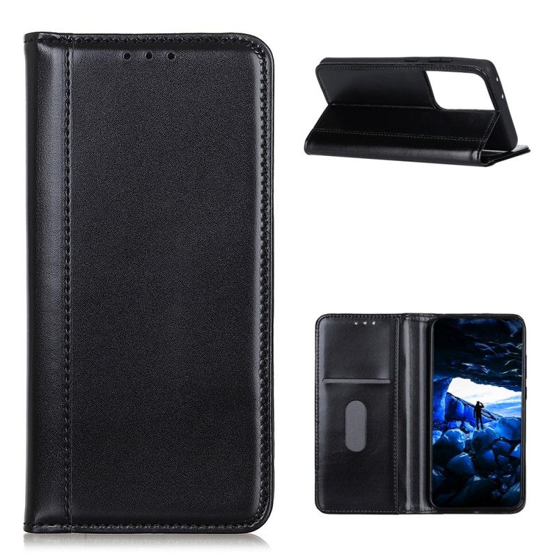 Flip Case Samsung Galaxy S21 Ultra 5G Schwarz Glänzendes Spaltleder