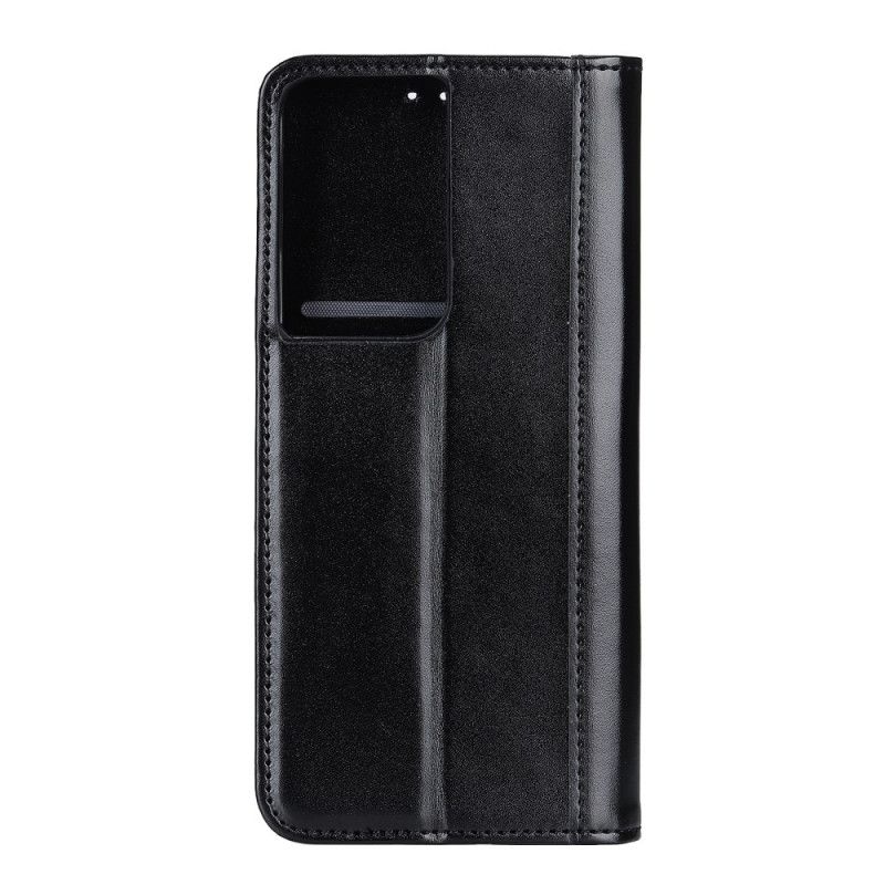 Flip Case Samsung Galaxy S21 Ultra 5G Schwarz Glänzendes Spaltleder