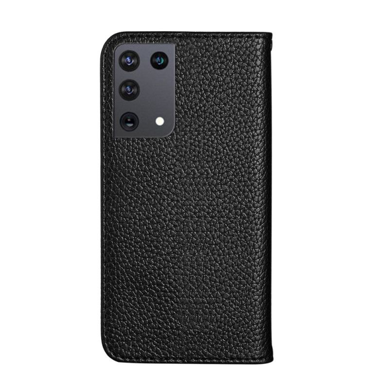 Flip Case Samsung Galaxy S21 Ultra 5G Schwarz Handyhülle Ultra Schickes Litschi-Kunstleder