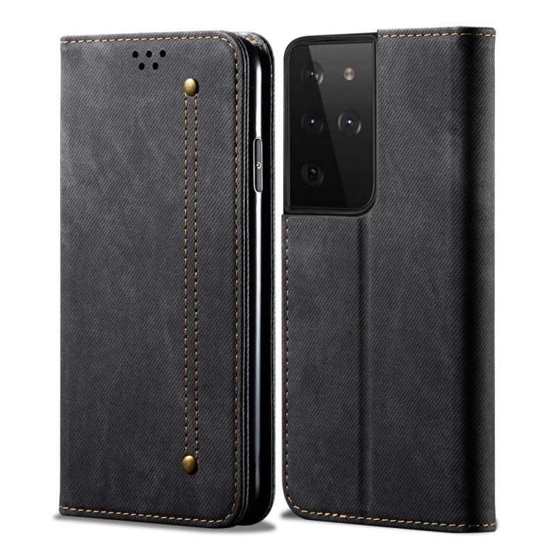 Flip Case Samsung Galaxy S21 Ultra 5G Schwarz Jeansstoff